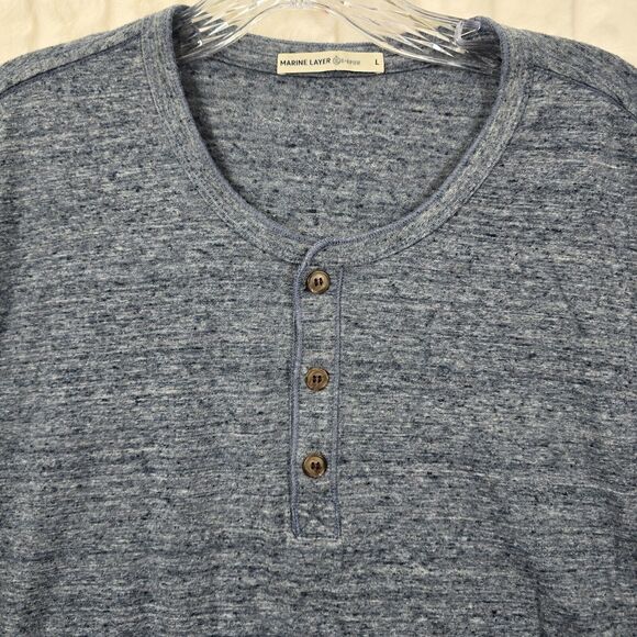 Marine Layer Men's Re-Spun Henley Long Sleeve Shirt Size Large Blue Slub - Picture 2 of 9